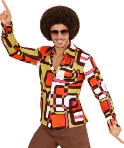 W WIDMANN Milano Party Fashion - Camisa de Hombre de los años 70 | Estilo «Groovy», camisa con estilo disco, llamativo diseño retro, disfraz para Carnaval y fiestas temáticas