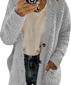 OMZIN Mujeres Chunky Knit Button Cardigan Manga Larga Suave Frente Abierto Cardigan Invierno Outwear con Bolsillos