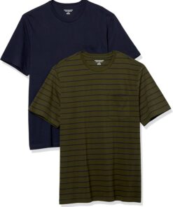Amazon Essentials Camiseta de manga corta con bolsillo, cuello redondo y corte ajustado Hombre, Pack de 2