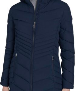 Calvin Klein Hooded Chevron Quilt Puffer Coat – Slimming Longline Winter Jacket Parka Mujer (Pack de 1)