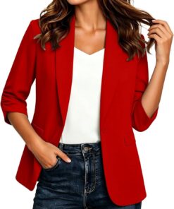 HUIFUAO - Blazers y chaquetas de traje de manga 3/4 para mujer, cuello en V, solapa de 1 botón, para trabajo, oficina, negocios, casual, elegante, para uso diario, para salir