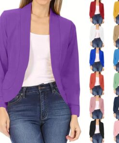 HUIFUAO - Blazers para mujer, chaquetas de traje de talla grande, elegantes, para negocios, trabajo, de manga larga, abrigos de otoño, frente abierto, cárdigan de moda, ropa exterior, hot pink, S