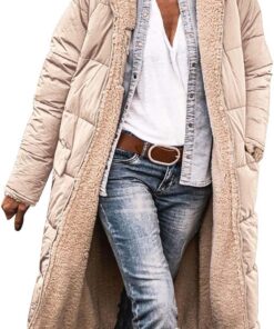 HUIFUAO - Abrigos de invierno para mujer, talla grande, acolchados, con forro polar, chaquetas acolchadas de línea larga, reversibles, cálidas, térmicas, de manga larga, con cremallera completa, con