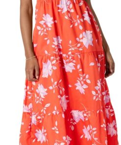 Amazon Essentials Vestido Largo Entallado y Escote Corazón con Vuelo con Capas de Satén de Algodón con Cintura de Corte Imperio Mujer