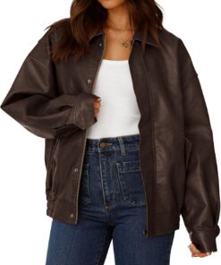 PRETTYGARDEN Chaqueta de motociclista de piel sintética para mujer, ropa de otoño y primavera, abrigo de invierno de gran tamaño con cremallera
