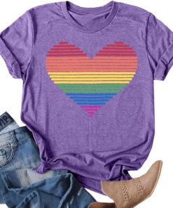 hohololo Camisa de orgullo LGBT para mujer, diseño de corazón arcoíris, camiseta informal de manga corta para mujer