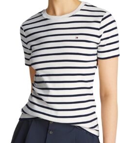 Tommy Hilfiger Camiseta de Manga Corta Mujer New Slim Cody Cuello Redondo