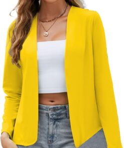 HUIFUAO - Blazer para mujer, talla grande, chaqueta de traje, casual, negocios, trabajo, manga larga, abrigos de otoño, frente abierto, cárdigan de moda, ropa exterior, amarillo, XXL