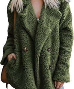 OMZIN Mujeres Casual Frente Abierto De Lana De Imitación Chaqueta De Gran Tamaño Caliente De Invierno Con Bolsillo