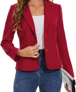 Blazer casual de manga larga para mujer, con bolsillos, con botones, chaquetas con solapa con muescas, ropa de trabajo clásica con forro frontal