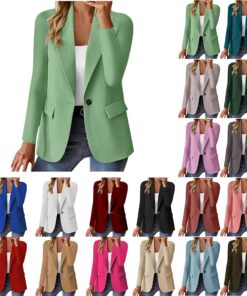 HUIFUAO - Blazers para Mujer, Talla Grande, Chaquetas de Traje de Negocios, Color Negro, Frente Abierto, cárdigan Ligero, Manga Larga, para Oficina, Trabajo, Abrigos
