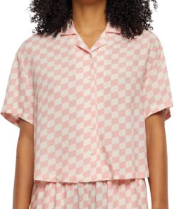 URBAN CLASSICS Camisa de verano de manga corta para mujer de viscosa, camisa hawaiana para mujer con estampado floral, cierre de botones, tallas de XS a 5XL