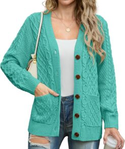 GRECERELLE Womens Cardigans Knit Winter Jumpers Cardigan Long Sleeve Button Down V Neck Oversized Outerwear with Pocket