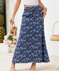 Maxifalda de cintura alta para mujer, acampanada, holgada, casual, ligera, para verano, playa, bohemia
