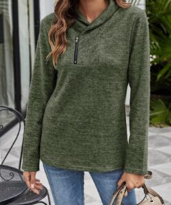 Sudadera con cremallera de un cuarto para mujer, manga larga, cuello redondo, a la moda, con bolsillos