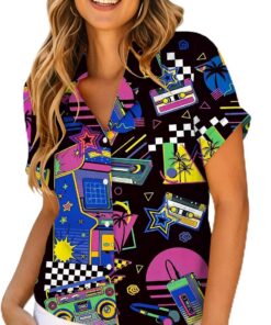 tiorhooe Camisa hawaiana de los años 80 y 90 para mujer, estilo retro, hawaiana, de manga corta, con botones, estilo vintage