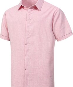 Camisas de lino para hombre, de manga corta, casuales, con botones, para playa, verano, boda