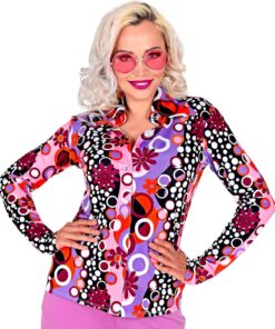 W WIDMANN MILANO Party Fashion - Blusa de los años 70 | Para mujer, camisa retro de Carnaval, fiesta temática «Disco Fever», disfraz al estilo de los 70
