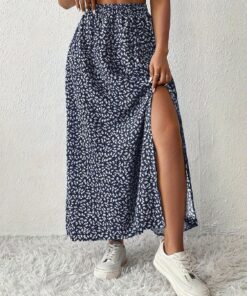 Falda floral para mujer, estilo bohemio, con abertura en el muslo, cintura alta, casual, verano, fin de semana, vacaciones, fiesta