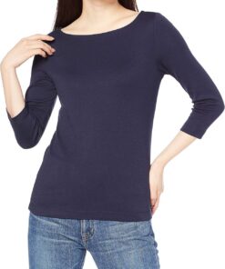 Amazon Essentials Mujer Camiseta de Manga 3/4 y Escote Barco de Corte Estrecho