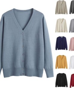 HUIFUAO - Cárdigan de punto para mujer, talla grande, cuello en V, elegante, para otoño, básico, suave, con botones, manga larga, suéteres ligeros, rosa, XX-Large