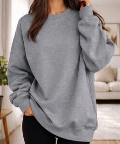 Sudadera informal de manga larga con cuello redondo para mujer
