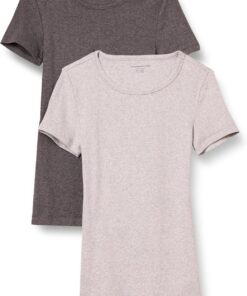 Amazon Essentials Mujer Camiseta de Cuello a la Caja de Manga Corta y Ajuste Entallado