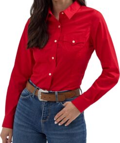 Wrangler Western Women's Retro Button-Down Shirt Western - Camisa Retro Abotonada para Mujer Mujer