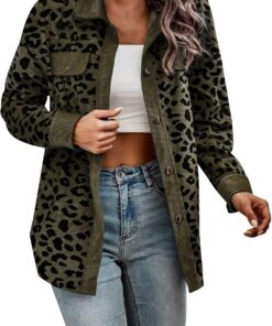 Generisch Chaqueta de pana de gran tamaño con estampado de leopardo de manga larga con botones y bolsillos, abrigo informal para el día a día, oficina