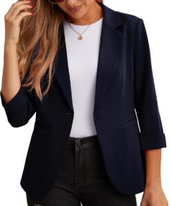 GRECERELLE Blazers para mujer, chaquetas de traje ligeras, manga 3/4, casual, para el trabajo, la oficina, con bolsillos