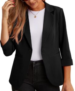GRECERELLE Blazers para mujer, chaquetas de traje ligeras, manga 3/4, casual, para el trabajo, la oficina, con bolsillos