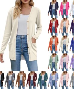 HUIFUAO - Cárdigan de punto para mujer, talla grande, con botones, frente abierto, degradado, manga larga, con bolsillo