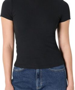 Amazon Essentials Camiseta de Manga Corta Acanalada y Elástica de Corte Ajustado Mujer