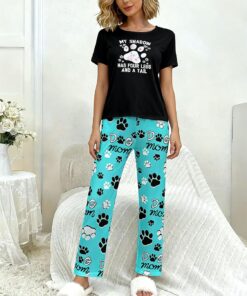 Conjunto de pijama de manga larga con botones para mujer, conjunto de 2 piezas, ropa de dormir de dibujos animados, ropa de dormir suave para el hogar