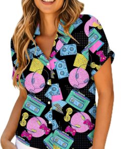 tiorhooe Camisa hawaiana de los años 80 y 90 para mujer, estilo retro, hawaiana, de manga corta, con botones, estilo vintage