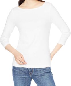 Amazon Essentials Mujer Camiseta de Manga 3/4 y Escote Barco de Corte Estrecho