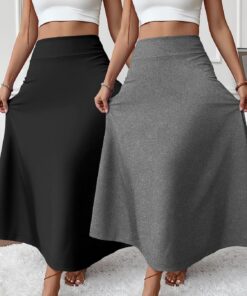 Falda larga elegante de 2 piezas para mujer, de primavera, moderna, oculta, cintura alta, acampanada, longitud al tobillo, regalo para el día de San Valentín