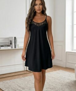 Camisón para mujer, sin mangas, con ribete de encaje, ajuste holgado, suave, ligero, ropa de dormir para descansar