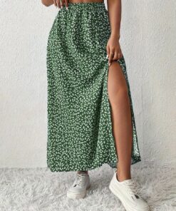 Falda floral para mujer, estilo bohemio, con abertura en el muslo, cintura alta, casual, verano, fin de semana, vacaciones, fiesta
