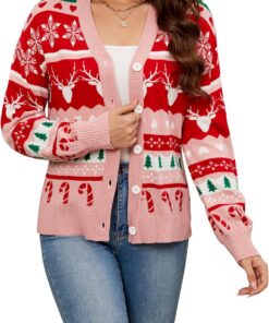 LUBOT Suéteres de Navidad para Mujer, feos, Suaves, mullidos, de Punto, de Manga Larga, para Fiestas de Navidad, Vacaciones, Tallas S-XXL