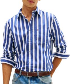 Tommy Hilfiger Flex Poplin Bold Stripe Shirt Mw0mw41715 Camisa L/S Hombre (Pack de 1)