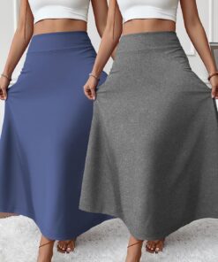 Falda larga elegante de 2 piezas para mujer, de primavera, moderna, oculta, cintura alta, acampanada, longitud al tobillo, regalo para el día de San Valentín