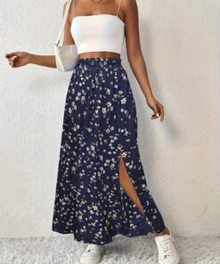 Falda de cintura alta floral para mujer, faldas largas casuales para verano, playa, vacaciones