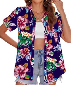 tiorhooe Camisas hawaianas para mujer, diseño de árbol tropical, de manga corta, con botones, para verano, playa, vacaciones
