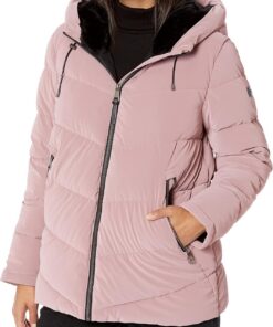DKNY Faux Fur Lined Hood Puffer Jacket Abrigo Alternativo de plumón para Mujer