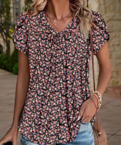 Blusas elegantes e informales de trabajo para mujer, de manga corta, con volantes, cuello en V, lindas camisas de verano, trajes de moda