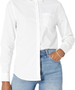 Amazon Essentials Mujer Camisa de Popelina Abotonada de Manga Larga y Corte Estándar