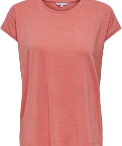 Solo Camiseta de Moda para Mujer con Costura Brillante a Rayas Cuello Redondo Manga Corta
