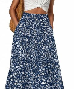 GRECERELLE Faldas largas de verano para mujer, de cintura alta, estilo bohemio, casual, elástica, elegante, acampanada, con bolsillos, para mujer