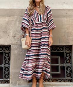 Vestidos bohemios de verano para mujer, cuello en V, manga abombada, floral, fluido, casual, largo